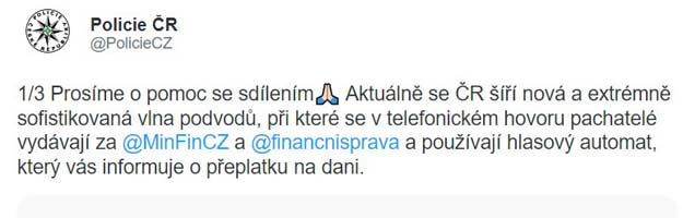 Policie České republiky varuje před sofistikovaným podvodem